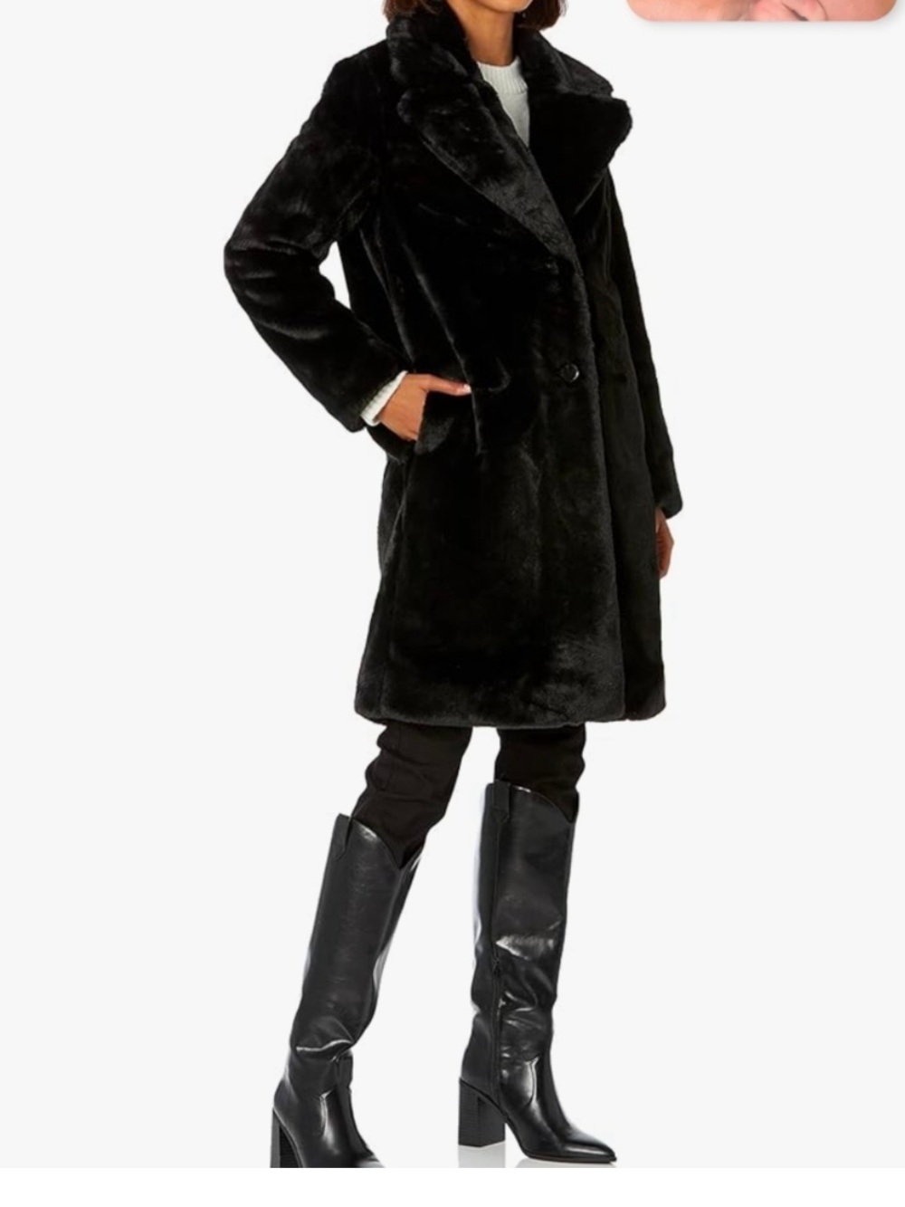 The Drop Women's Black Faux Fur Long Coat - Elegant Winter Jacket